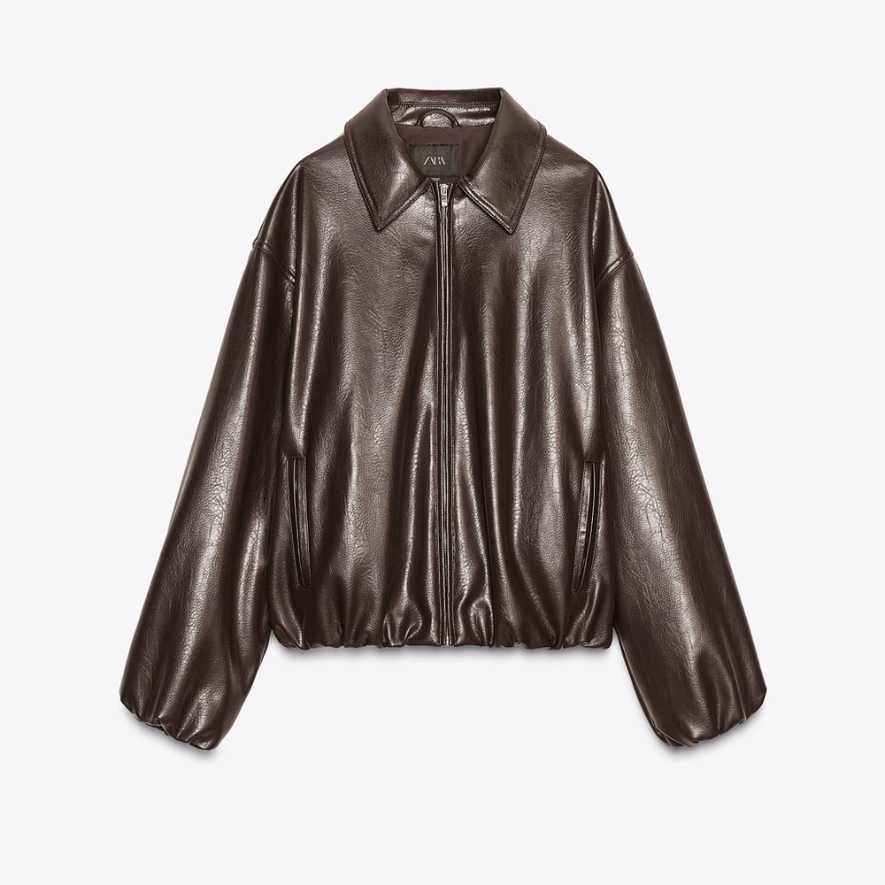ZARA Dark Brown Faux-Leather Bomber Jacket